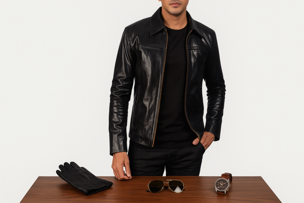 Genuine Cowhide Black Leather Jacket – Durable, Breathable, and Timeless Design for Men 