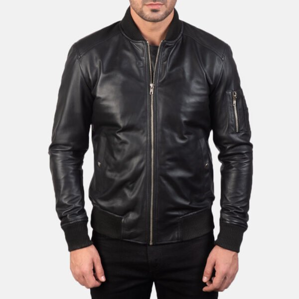 Bomia Na-1 Black Leather Bomber Jacket