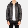 Nintenzo Brown Hooded Leather Bomber Jacket