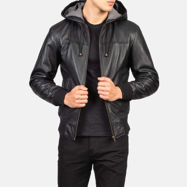 Bomia Na-1 Black Leather Bomber Jacket