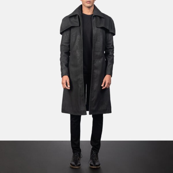 Rugged Black Distressed Leather Duster for Men – Longline Vintage Coat