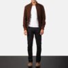 Shane Mocha Goatskin Suede Bomber Jacket