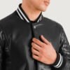 Wilde Black Leather Varsity Coat