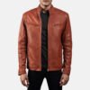 Mens-Ionic-Tan-Brown-Leather-Jacket Ionic Tan Brown Leather Biker Jacket