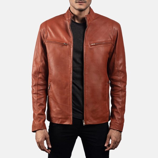 Mens-Ionic-Tan-Brown-Leather-Jacket Ionic Tan Brown Leather Biker Jacket