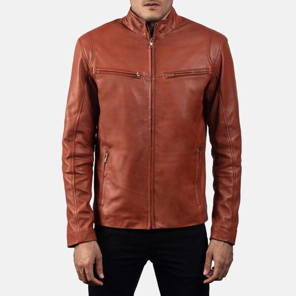 Mens-Ionic-Tan-Brown-Leather-Jacket_5 Ionic Tan Brown Leather Biker Jacket