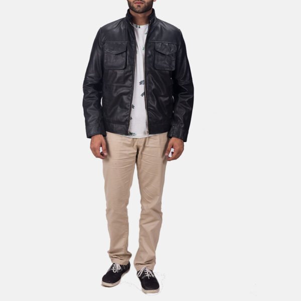 Moulder Hooded Black Leather Jacket