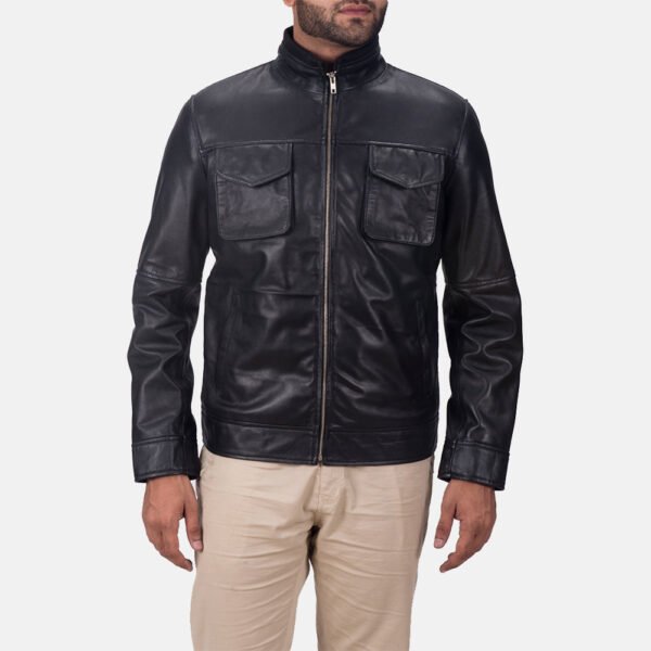 Moulder Hooded Black Leather Jacket