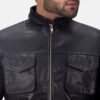 Moulder Hooded Black Leather Jacket