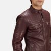 Urbane Quilted Maroon Leather Biker Jacket