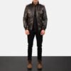 Agent Shadow Brown Leather Bomber Jacket
